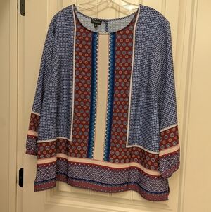 Talbots Blue and Red Patterned Blouse